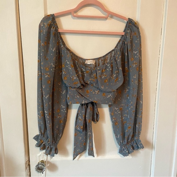 Altar'd State Tops - Altar'd State Blue Puff Sleeve Crop Blouse